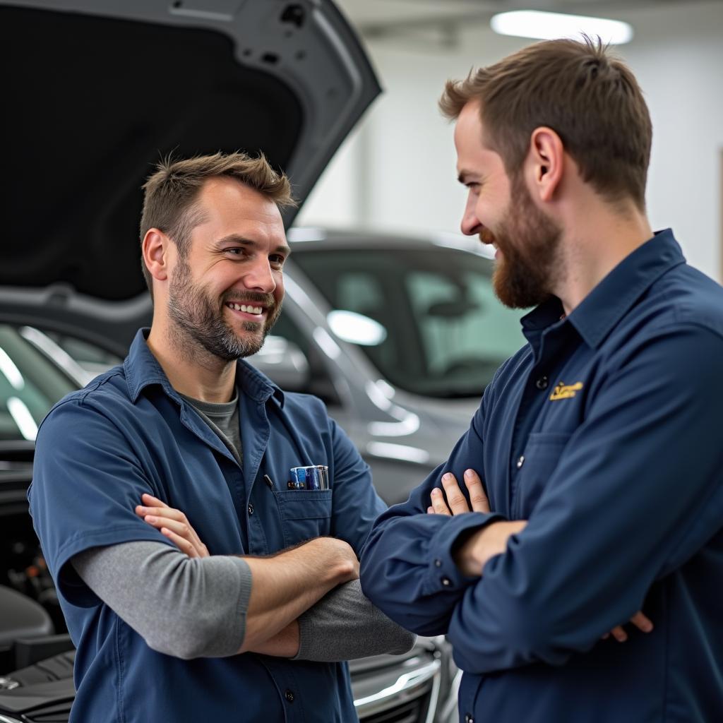 Mechaniker und Kunde im Gespräch - Vertrauen und Kommunikation