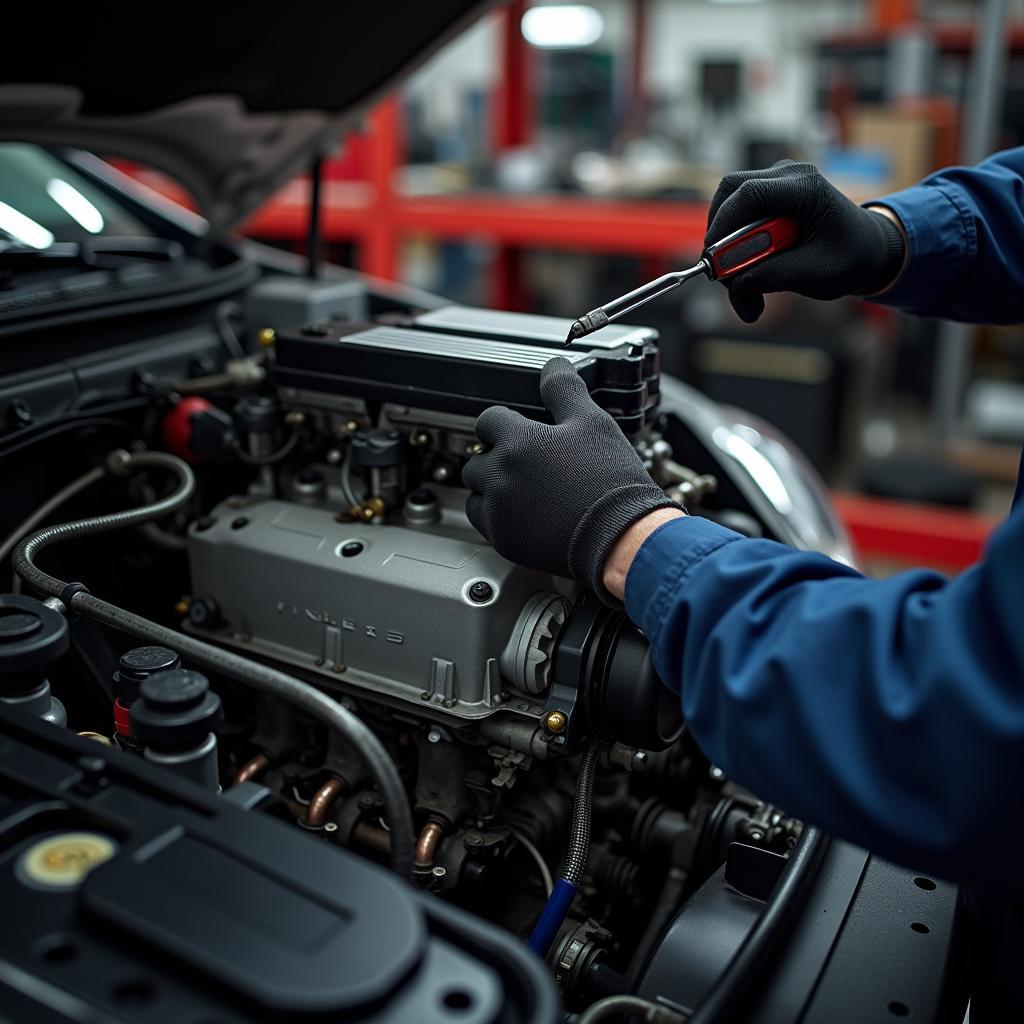 Professionelle Reparatur des Mercedes 1,6 Liter Motors in der Werkstatt