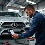 Mercedes A-Klasse 2024 in der Werkstatt zur Diagnose