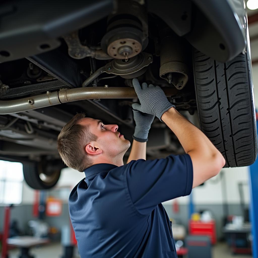 Reparatur an einer Mercedes-Benz E-Klasse 2010 in einer Werkstatt