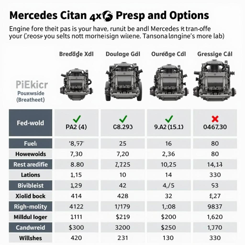 Vergleich der Motorisierungen des Mercedes Citan 4x4. Übersicht der verschiedenen Motorvarianten mit Leistung, Verbrauch und weiteren technischen Daten. 