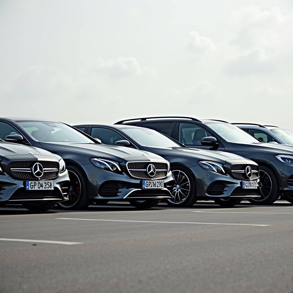 Verschiedene Modelle der Mercedes-AMG E-Klasse: Limousine, Coupé, T-Modell