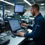 Moderne Autowerkstatt mit Diagnose-Tools