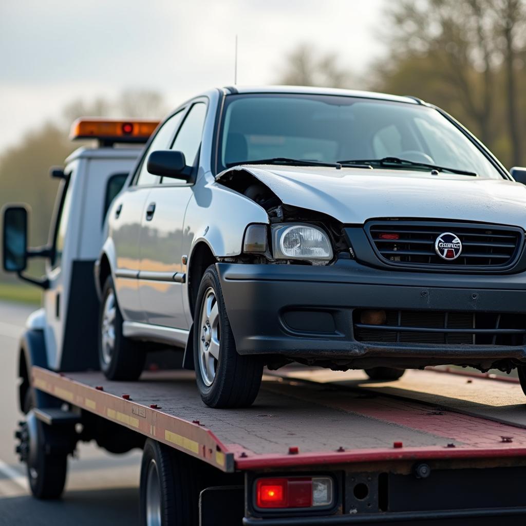 Abschleppwagen transportiert ein defektes Fahrzeug