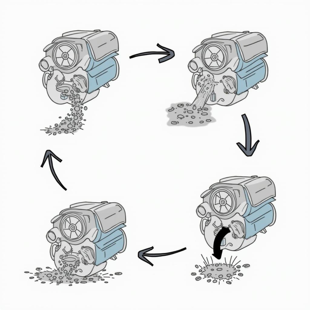 Darstellung der Schritte des Motor Carbon Reinigungsprozesses