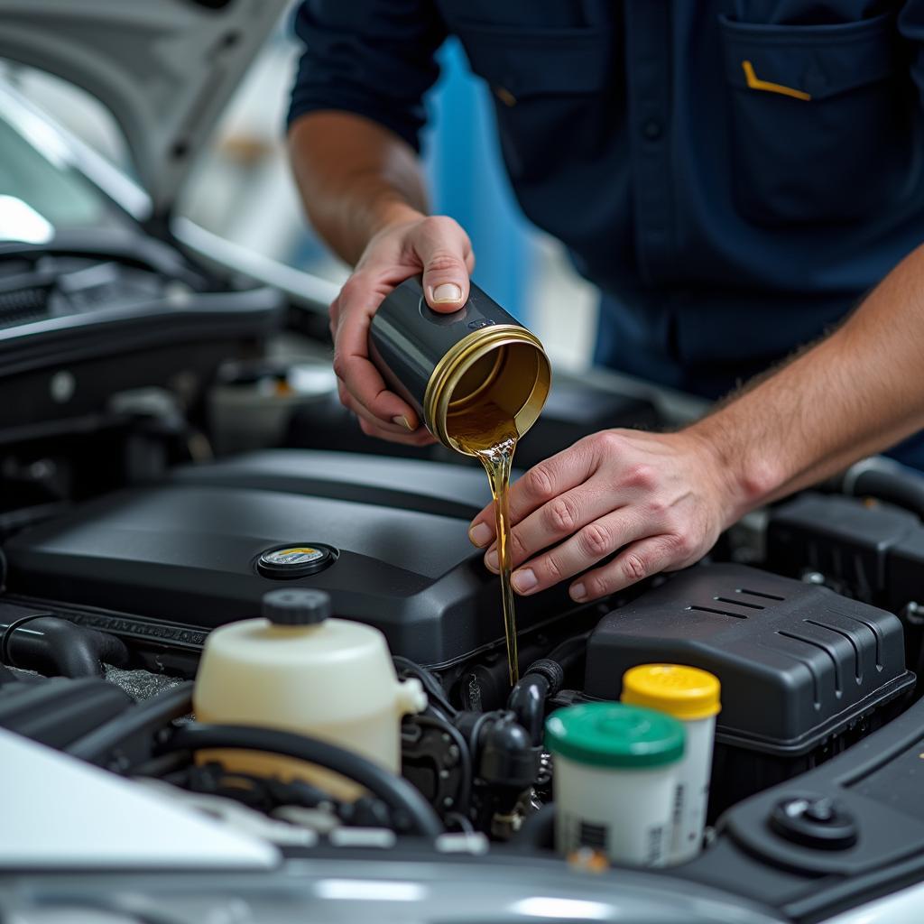 Motorölwechsel Prozess in der Werkstatt