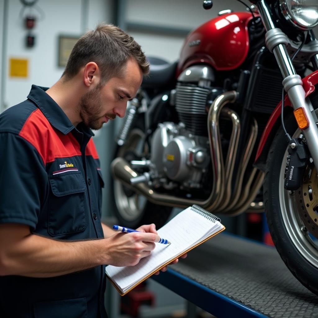 Motorradbewertung durch Mechaniker