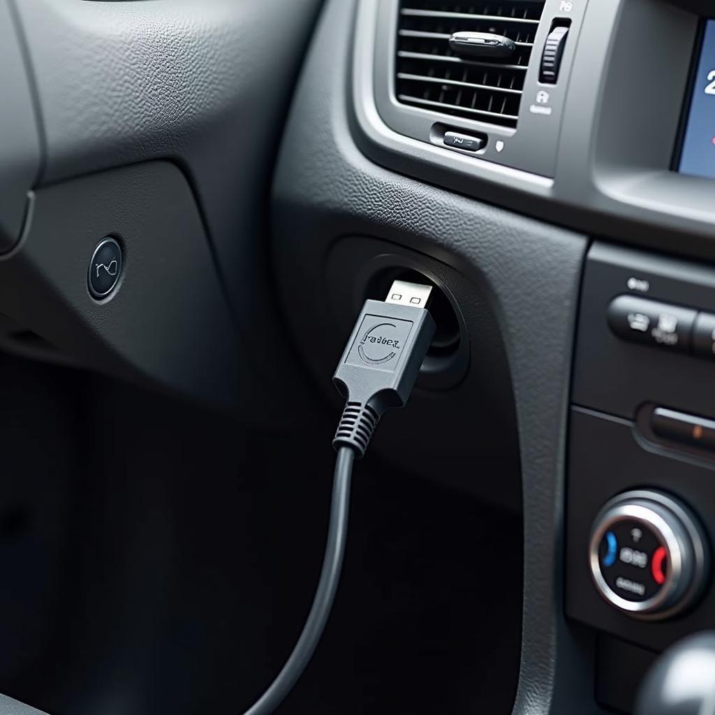 OBD2 Kabel USB angeschlossen am Autodiagnoseanschluss