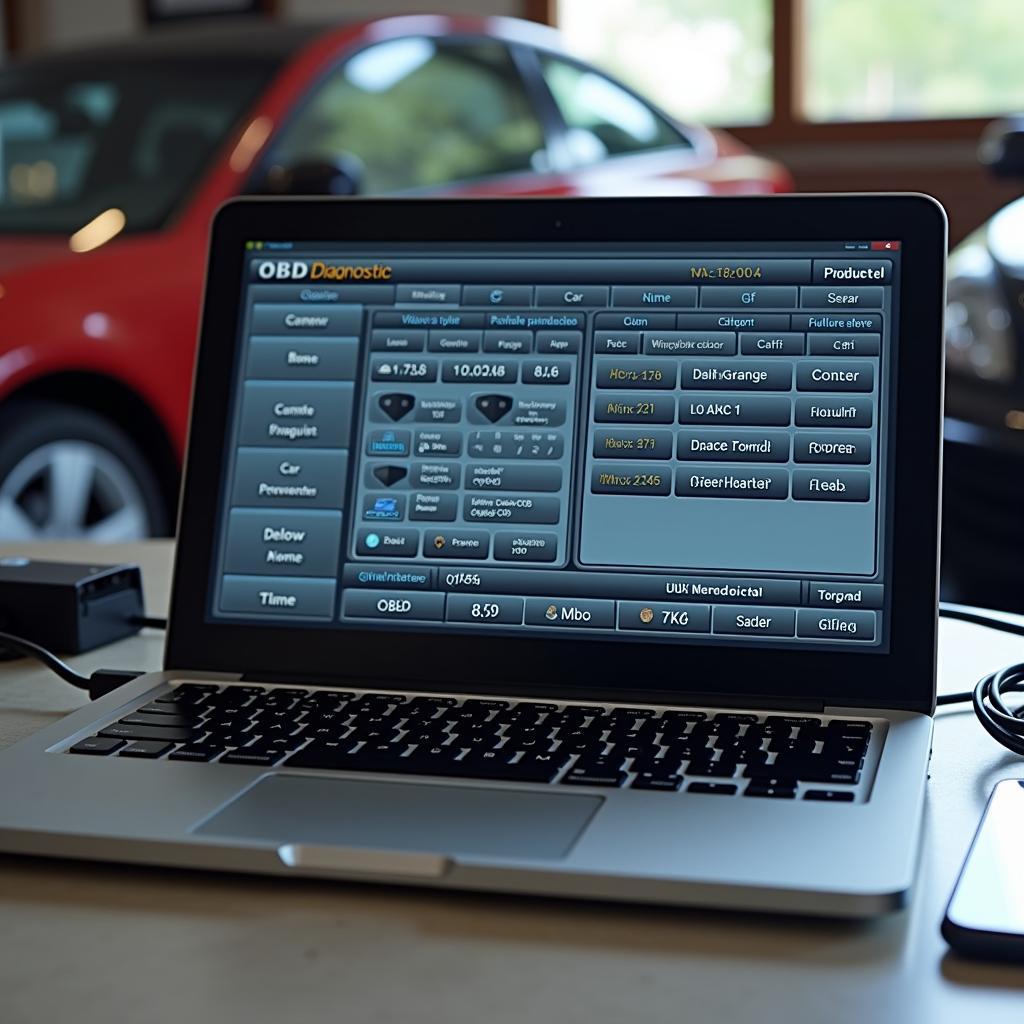 OBD2 software på en bærbar computer forbundet til en bil via et OBD2-kabel