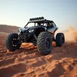 Offroad Buggy Auto im Gelände: Ein kraftvolles Fahrzeug meistert schwieriges Terrain.