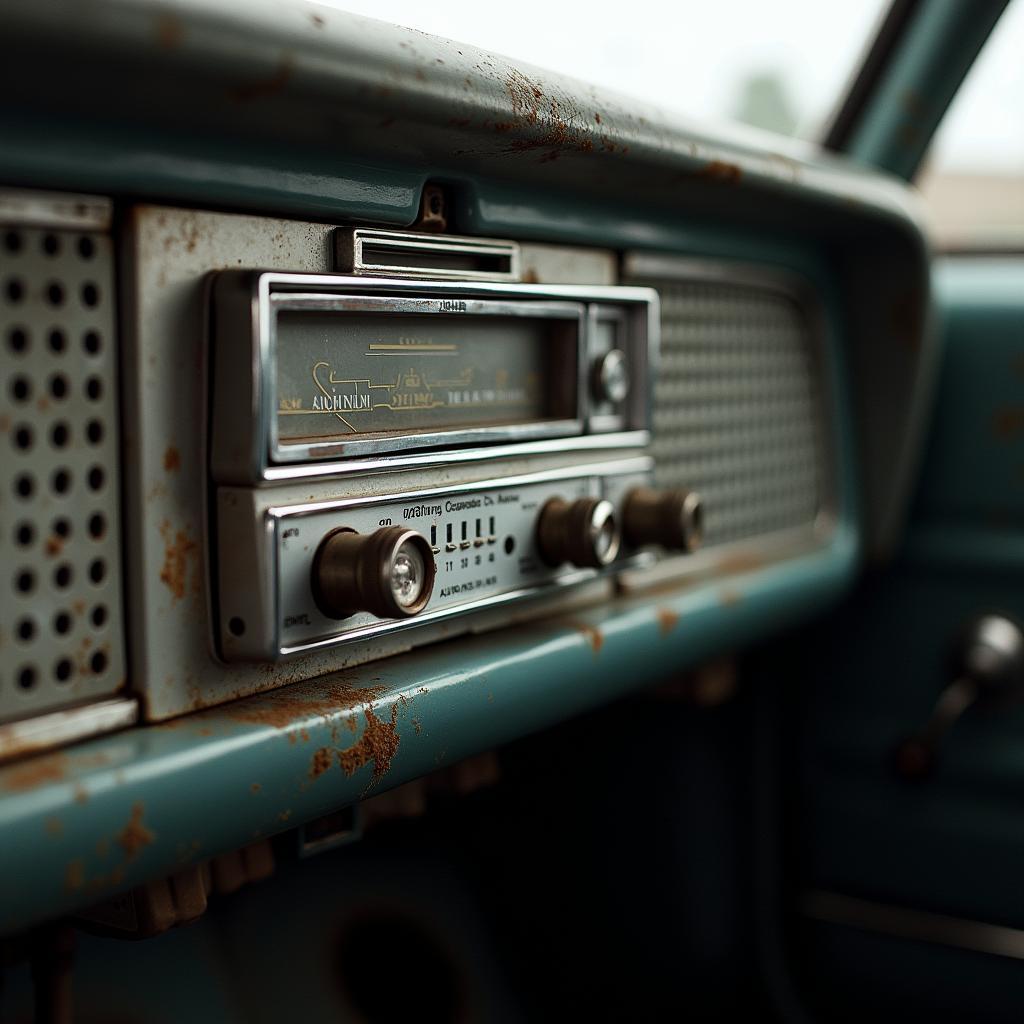 Oldtimerradio in einem klassischen Auto.