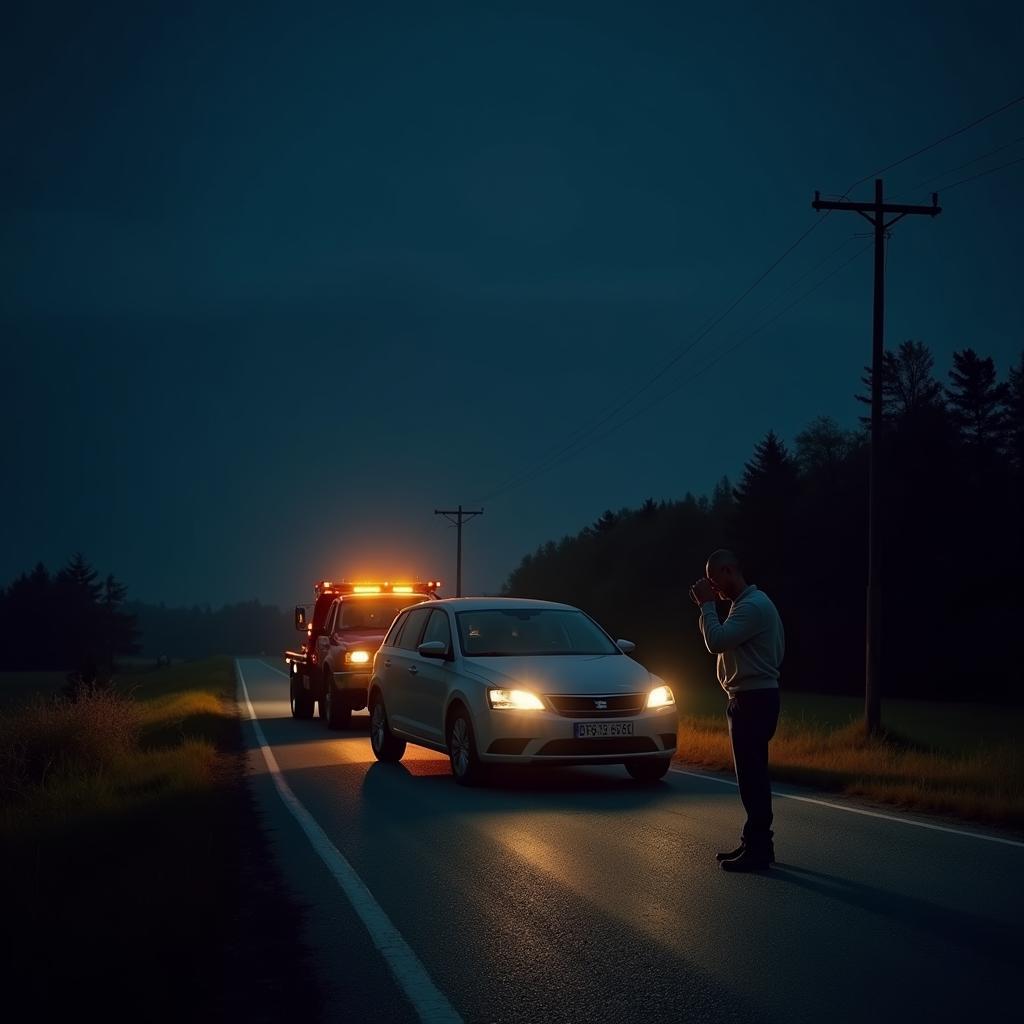 Pannenhilfe bei Nacht auf einsamer Landstraße