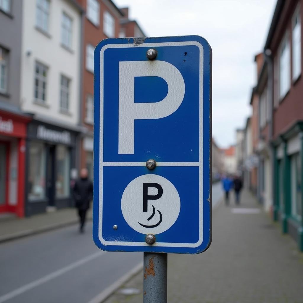 Blue parking sign with a parking disc symbol in Denmark