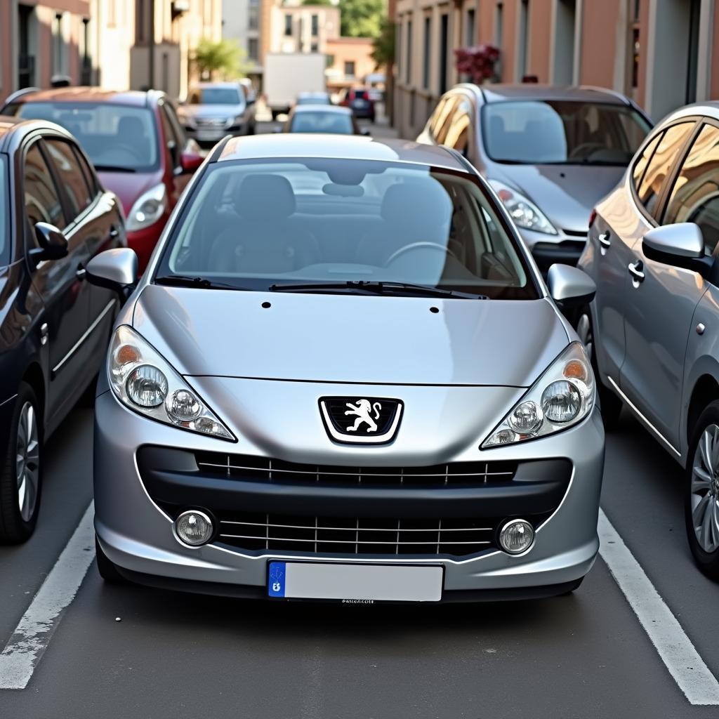 Peugeot 207 parcheggiata in uno spazio stretto in città