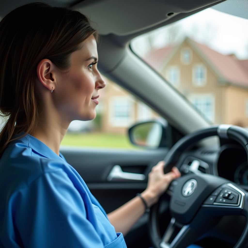 Caregiver driving a company car for a home visit