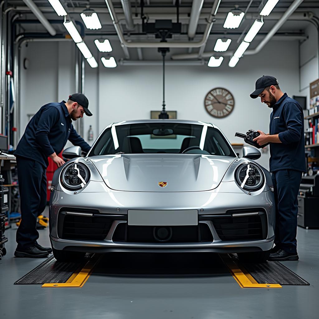 Porsche in der Werkstatt zur Inspektion