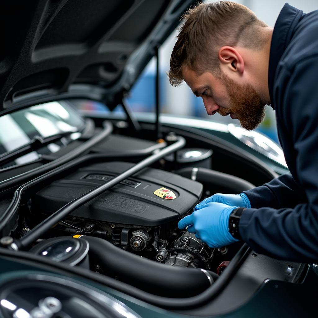 Porsche Techniker bei der Arbeit