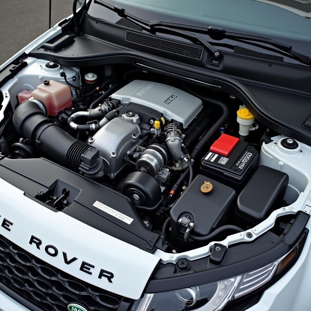 Motorraum eines Range Rover Evoque mit Dieselmotor