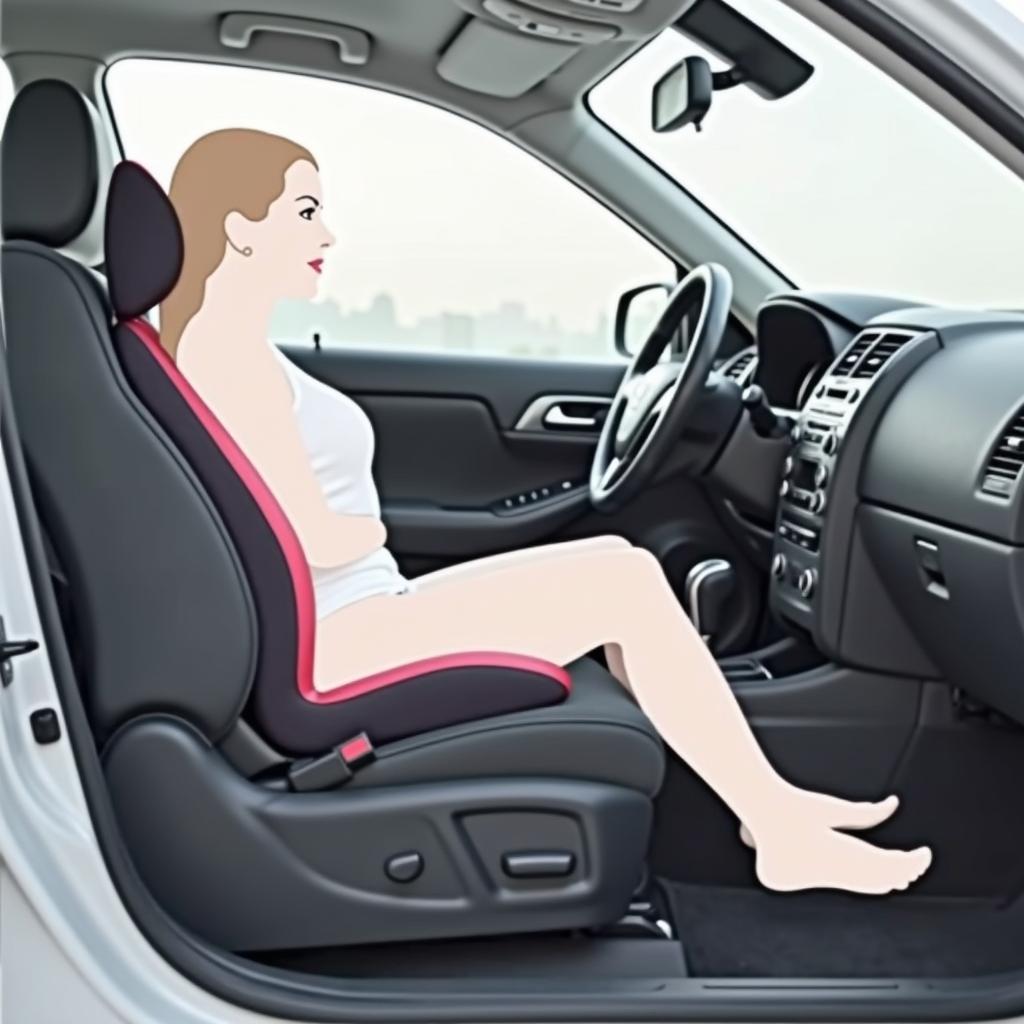 Ergonomische Sitzposition im Auto mit Lendenwirbelkissen.