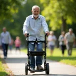 Rollator mit Motor: Freude und Mobilität im Park.