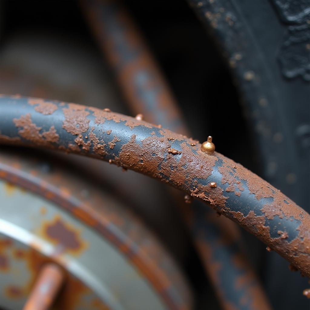 Rost an den Bremsleitungen eines Autos durch Feuchtigkeit