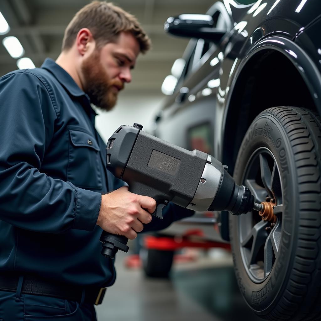 Anwendung eines Schlagschraubers in der Autowerkstatt