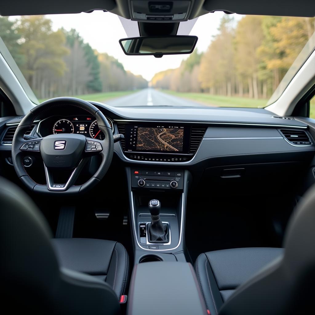 Modernes Interieur des Seat Ateca Facelift 2024 mit digitalem Cockpit, großem Infotainmentsystem und hochwertigen Materialien.