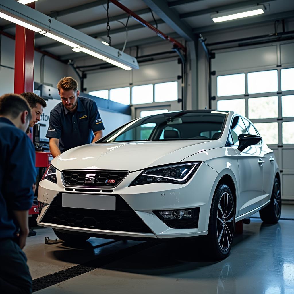 Regelmäßige Wartung in einer Fachwerkstatt für den Seat Ibiza ST 6J.