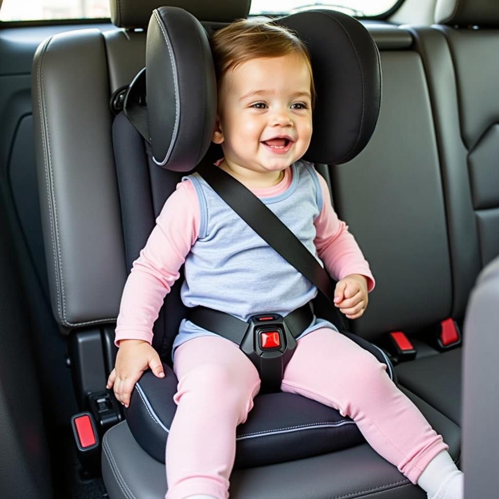 Kind mit Sitzkissen Haba im Auto