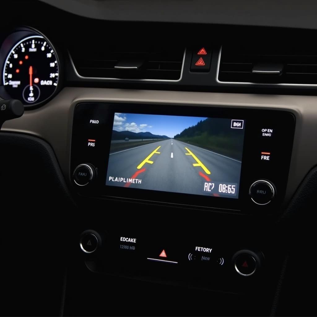 Skoda Infotainment Display mit Rückfahrkamera in der Nacht