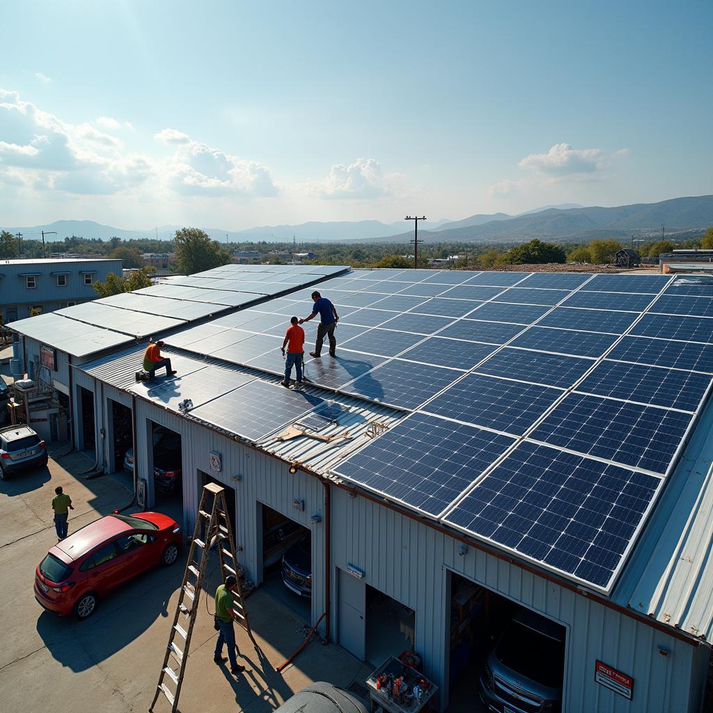 Solaranlage Montage auf Kfz-Werkstatt Dach