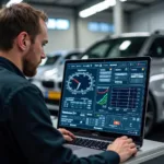 Stefan Schubarth arbeitet mit Kfz-Diagnose-Software