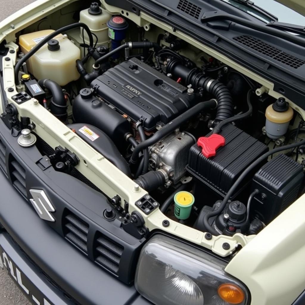 Detaillierte Ansicht des Motorraums eines Suzuki Jimny 2006