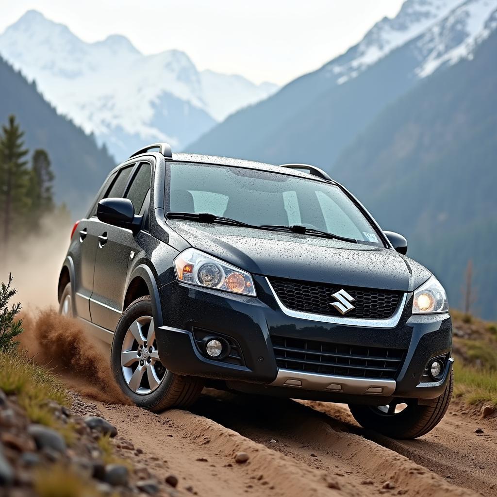 Suzuki SX4 4x4 im Gelände: Allradantrieb sorgt für optimale Traktion auf schwierigem Untergrund.