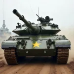 T-55 Waffenanlage: Die 100-mm-Kanone D-10T, koaxiales Maschinengewehr und schweres Maschinengewehr auf dem Turm.  Entscheidende Feuerkraft für den Erfolg im Gefecht.