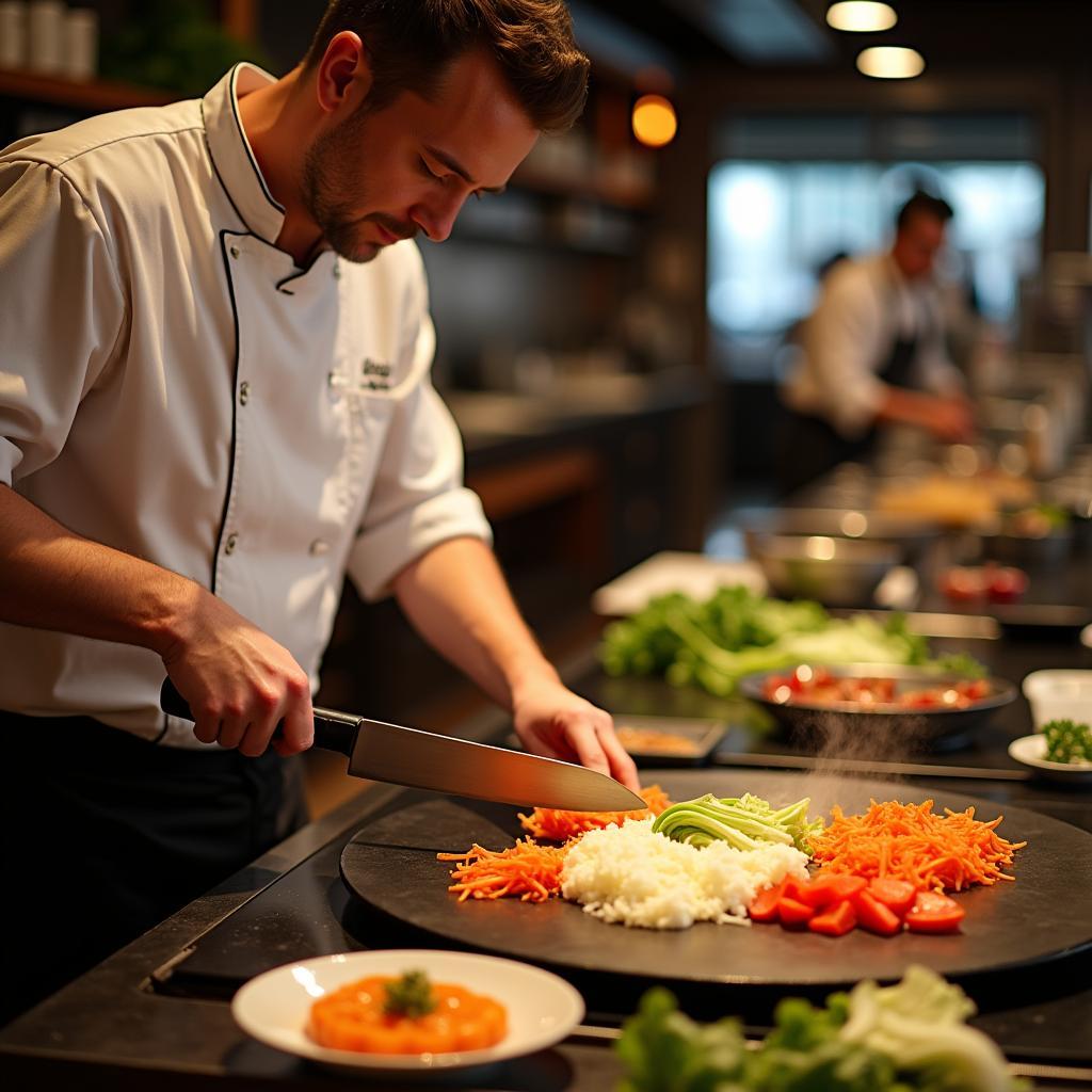 Zubereitung von Gemüse im Teppanyaki Restaurant Düsseldorf