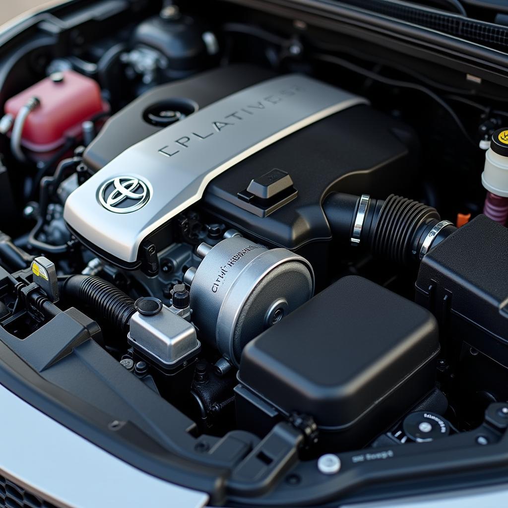 Detailansicht des Hybridmotors im Toyota Auris TS.