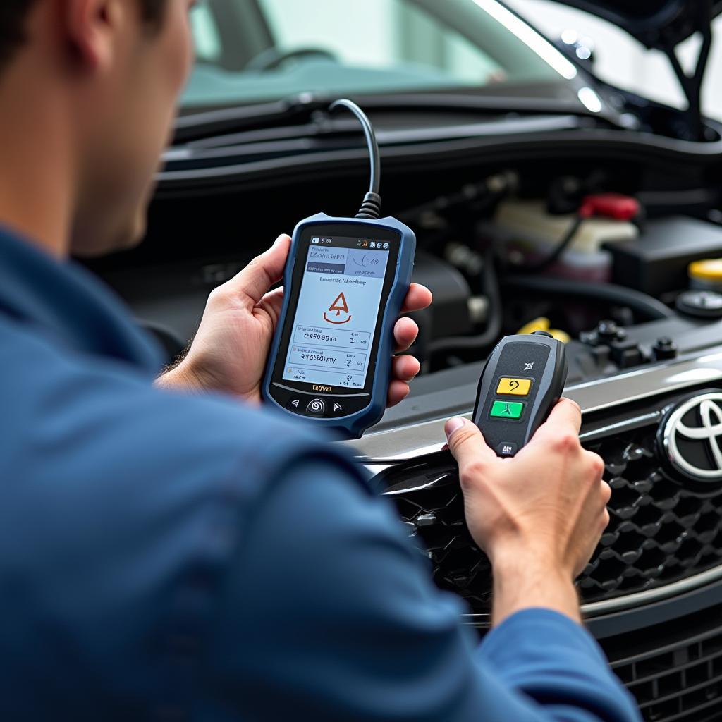 Reparatur eines Toyota Hybridfahrzeugs mit Diagnosegerät