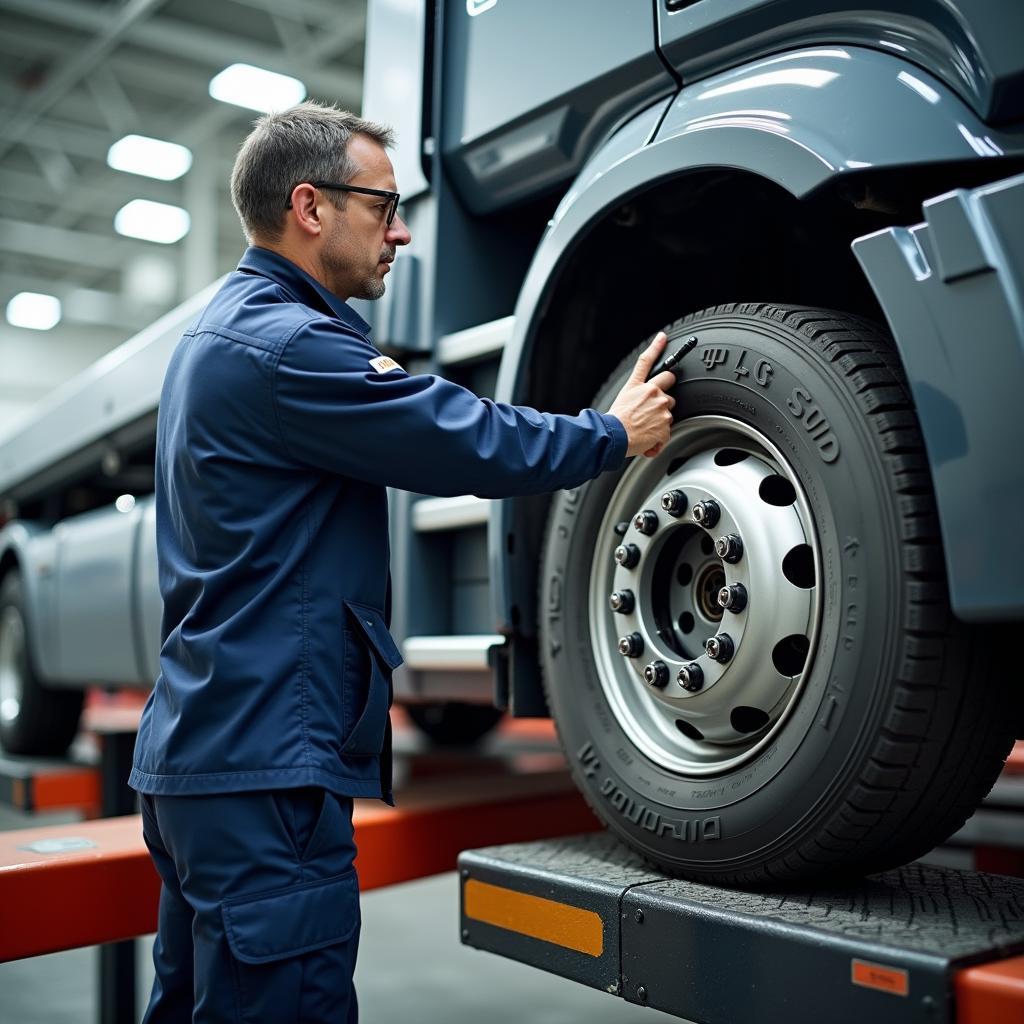 TÜV Süd Prüfer führt eine Fahrzeugprüfung durch