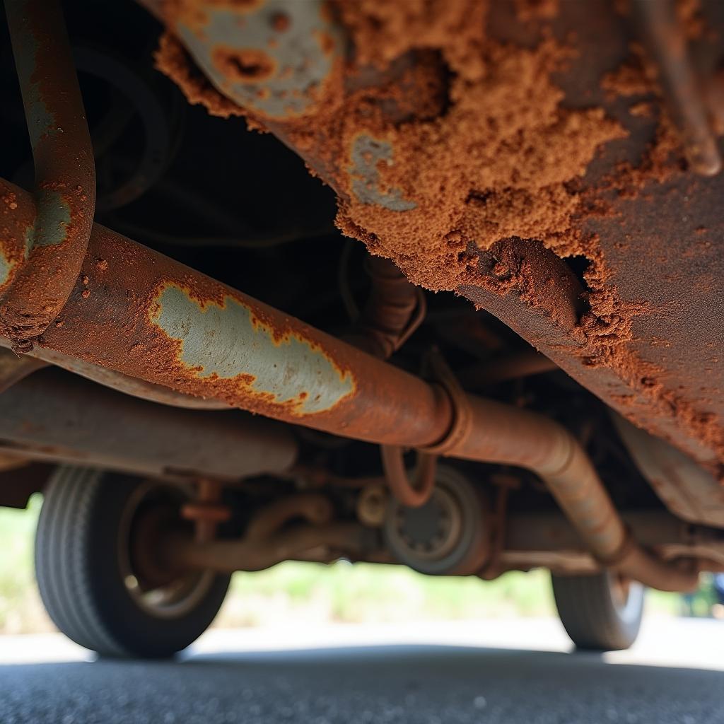 Rostschäden am Unterboden eines Autos