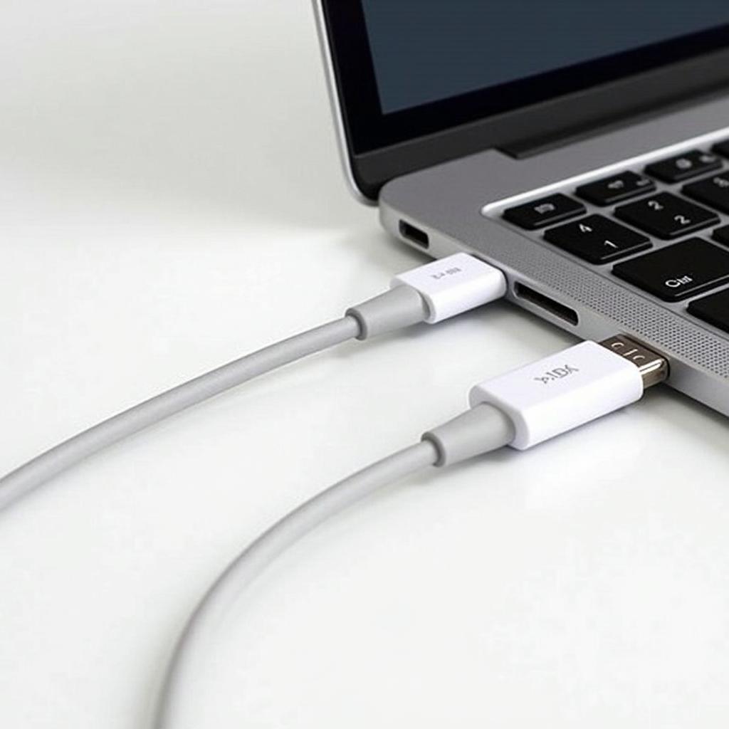 USB-C Kabel angeschlossen an einen Laptop