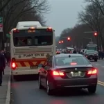 Vorbeifahren an einem Bus mit Warnblinker mit Schrittgeschwindigkeit