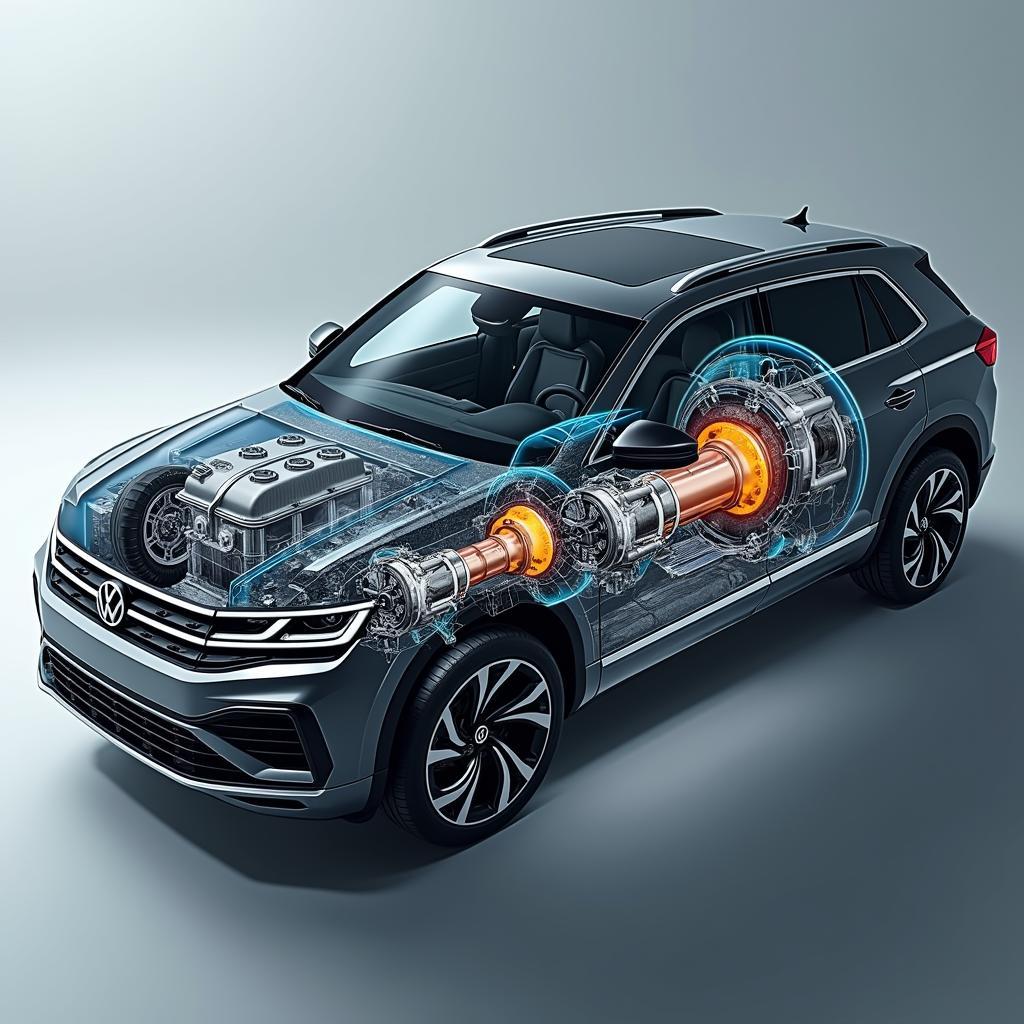 VW Touareg R 2024: Detailansicht des Plug-in-Hybridmotors.