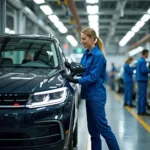 VW Zwickau Mitarbeiter in der Produktion