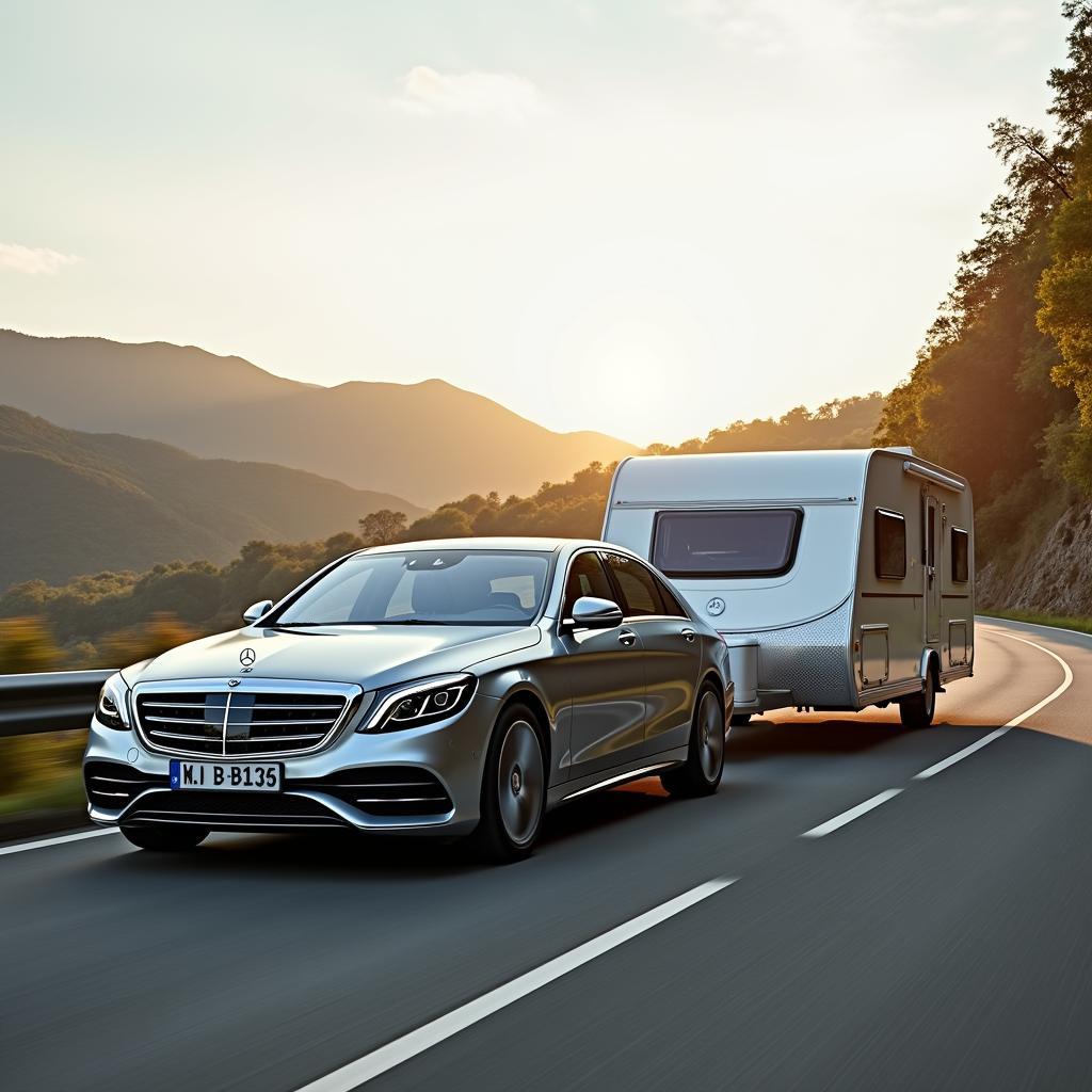 Mercedes W212 towing a trailer