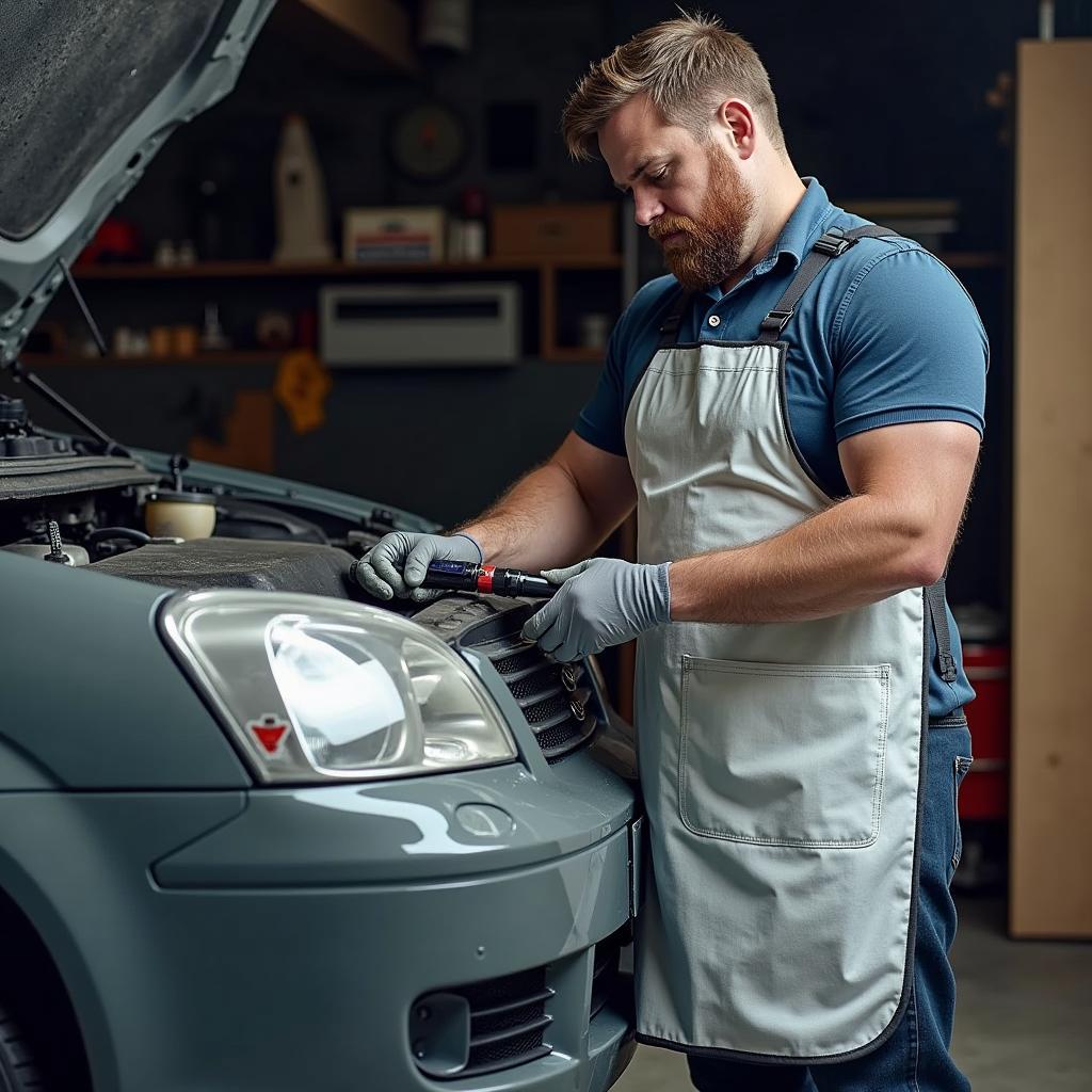 Wasserdichte Schürze schützt Automechaniker vor Flüssigkeiten und Schmutz