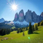 Sonnenschein in den Dolomiten im Mai