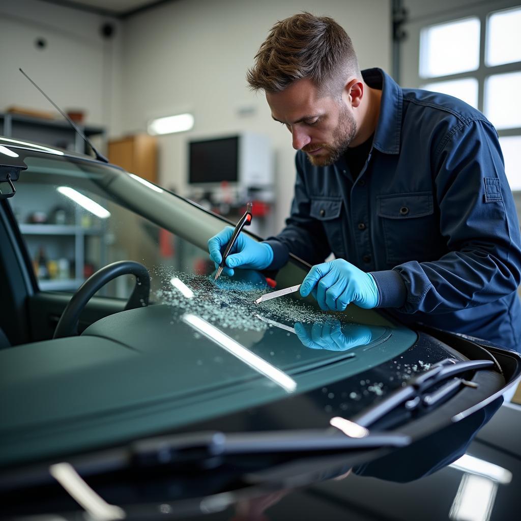 Windschutzscheiben Reparatur in einer Werkstatt