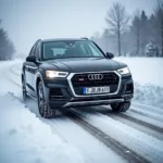 Audi Q5 mit Winterreifen auf verschneiter Straße