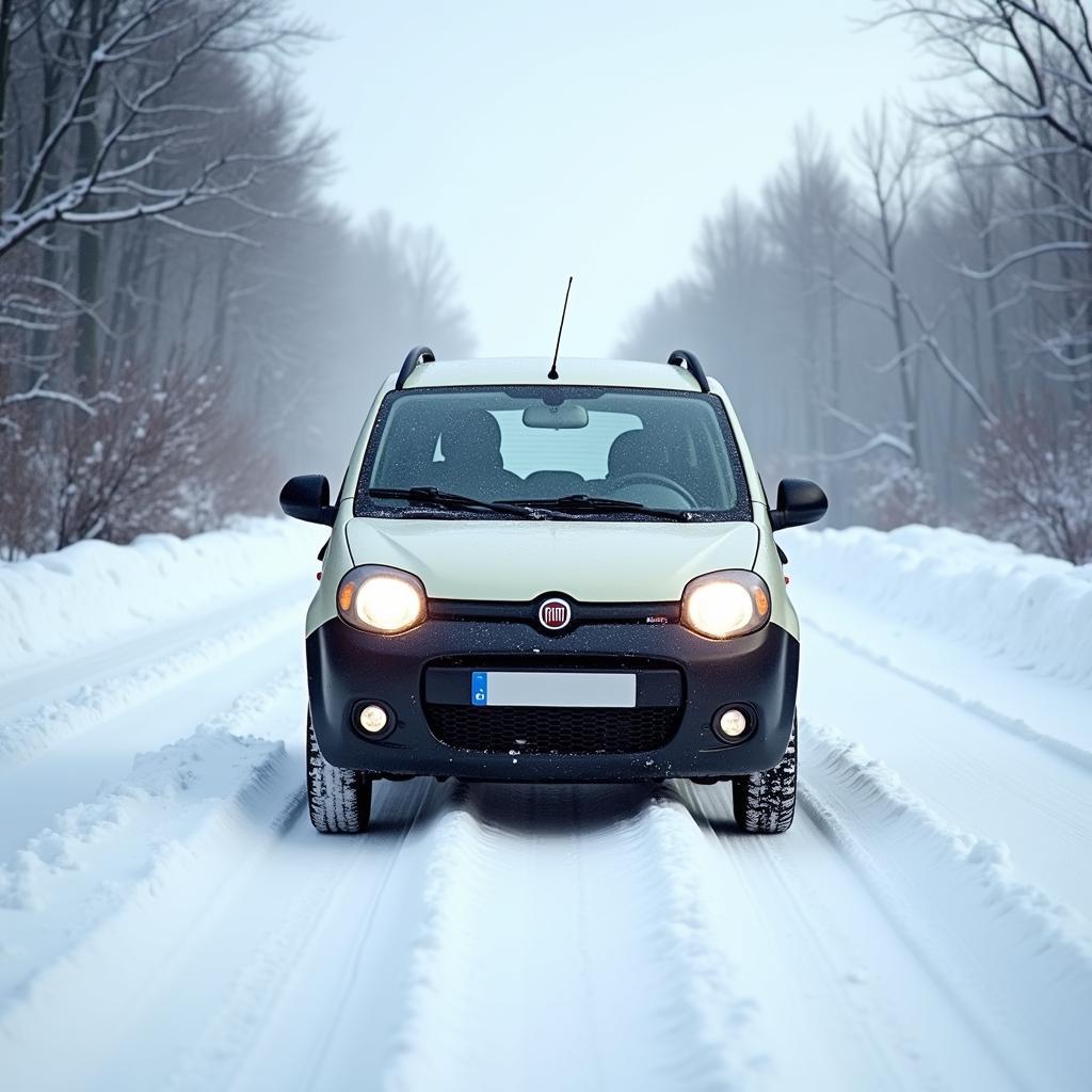 Winterreifen am Fiat Panda im Schnee